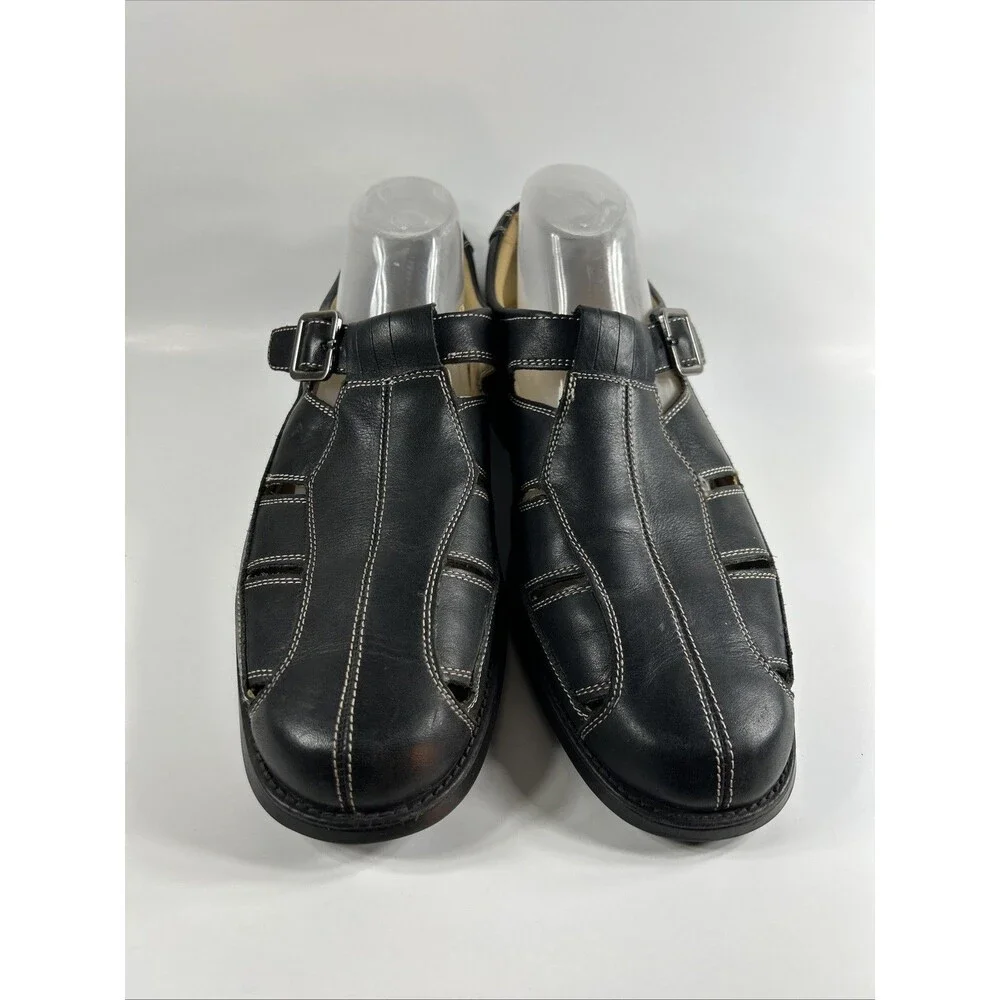 Johnston & Murphy Mens Sandals Size 10.5 Black Shoes Sheepskin Adjustable Strap